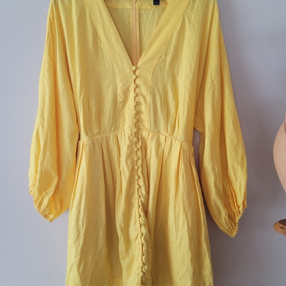 Banana Republic Sunny Yellow 100% Linen Dress Sz L Cotton Lining - Picture 7 of 11